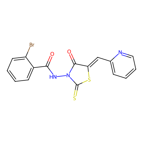 2-bromo-N-[(5Z)-4-oxo-5-(pyridin-2-ylmethylidene)-2-thioxo-1,3-thiazolidin-3-yl]benzamide structure