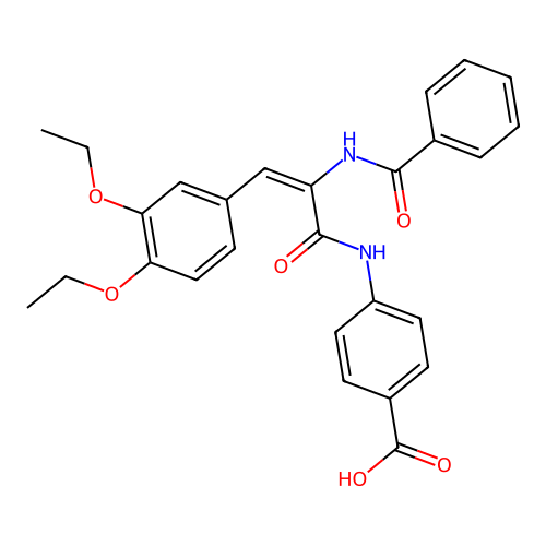 (E)-4-(2-benzamido-3-(3,4-diethoxyphenyl)acrylamido)benzoic acid structure