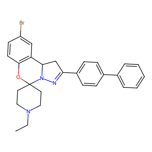 2'-(biphenyl-4-yl)-9'-bromo-1-ethyl-1',10b'-dihydrospiro[piperidine-4,5'-pyrazolo[1,5-c][1,3]benzoxazine] structure