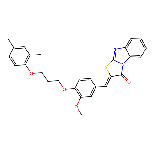 (Z)-2-(4-(3-(2,4-dimethylphenoxy)propoxy)-3-methoxybenzylidene)benzo[4,5]imidazo[2,1-b]thiazol-3(2H)-one structure