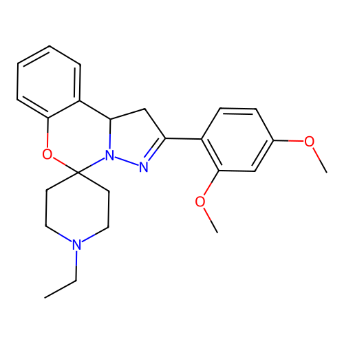 2'-(2,4-dimethoxyphenyl)-1-ethyl-1',10b'-dihydrospiro[piperidine-4,5'-pyrazolo[1,5-c][1,3]benzoxazine] structure