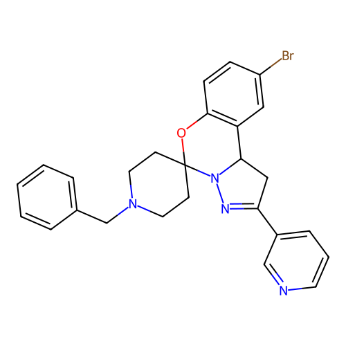 1'-benzyl-9-bromo-2-(pyridin-3-yl)-1,10b-dihydrospiro[benzo[e]pyrazolo[1,5-c][1,3]oxazine-5,4'-piperidine] structure