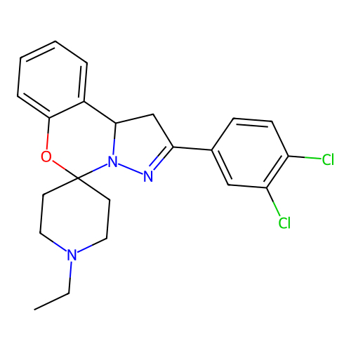 2'-(3,4-dichlorophenyl)-1-ethyl-1',10b'-dihydrospiro[piperidine-4,5'-pyrazolo[1,5-c][1,3]benzoxazine] structure