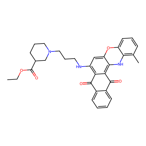 ethyl 1-(3-((1-methyl-8,13-dioxo-13,14-dihydro-8H-naphtho[2,3-a]phenoxazin-7-yl)amino)propyl)piperidine-3-carboxylate structure