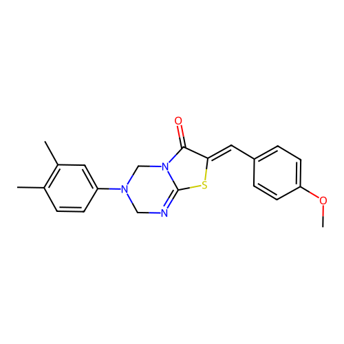 (7Z)-3-(3,4-dimethylphenyl)-7-(4-methoxybenzylidene)-3,4-dihydro-2H-[1,3]thiazolo[3,2-a][1,3,5]triazin-6(7H)-one structure