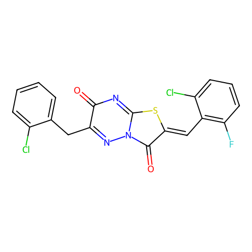(Z)-2-(2-chloro-6-fluorobenzylidene)-6-(2-chlorobenzyl)-2H-thiazolo[3,2-b][1,2,4]triazine-3,7-dione structure