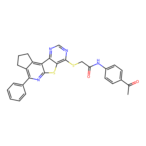 N-(4-acetylphenyl)-2-((4-phenyl-2,3-dihydro-1H-cyclopenta[4',5']pyrido[3',2':4,5]thieno[3,2-d]pyrimidin-7-yl)thio)acetamide structure