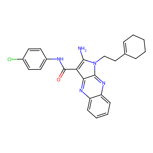 2-amino-N-(4-chlorophenyl)-1-(2-(cyclohex-1-en-1-yl)ethyl)-1H-pyrrolo[2,3-b]quinoxaline-3-carboxamide structure