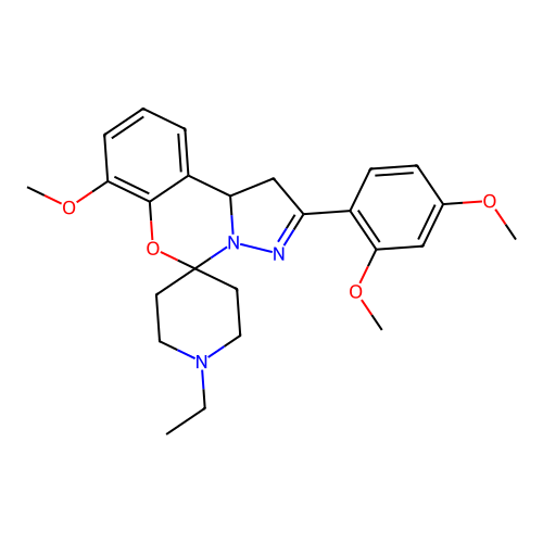 2'-(2,4-dimethoxyphenyl)-1-ethyl-7'-methoxy-1',10b'-dihydrospiro[piperidine-4,5'-pyrazolo[1,5-c][1,3]benzoxazine] structure