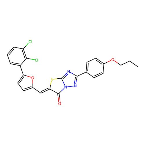 (5Z)-5-{[5-(2,3-dichlorophenyl)furan-2-yl]methylidene}-2-(4-propoxyphenyl)[1,3]thiazolo[3,2-b][1,2,4]triazol-6(5H)-one structure