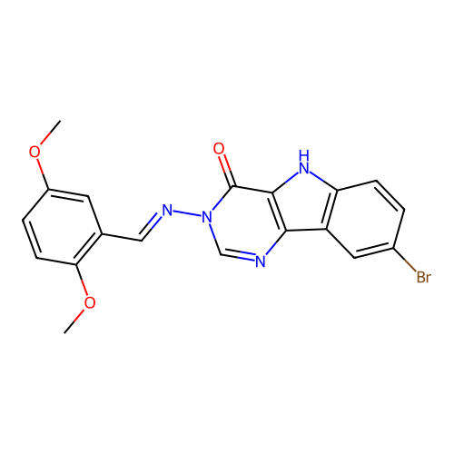 (E)-8-bromo-3-((2,5-dimethoxybenzylidene)amino)-3H-pyrimido[5,4-b]indol-4(5H)-one structure