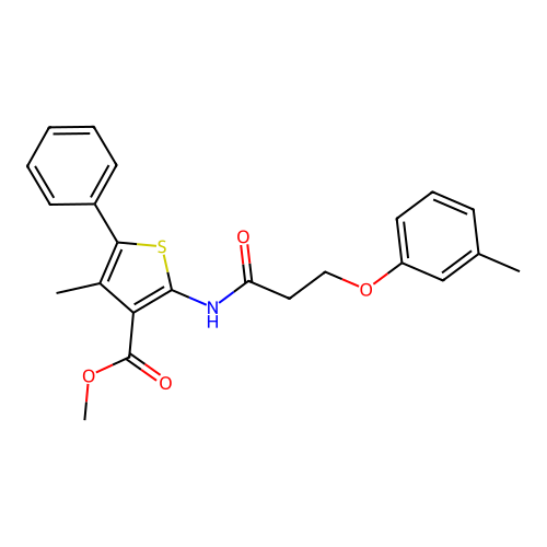 methyl 4-methyl-2-[3-(3-methylphenoxy)propanoylamino]-5-phenylthiophene-3-carboxylate structure