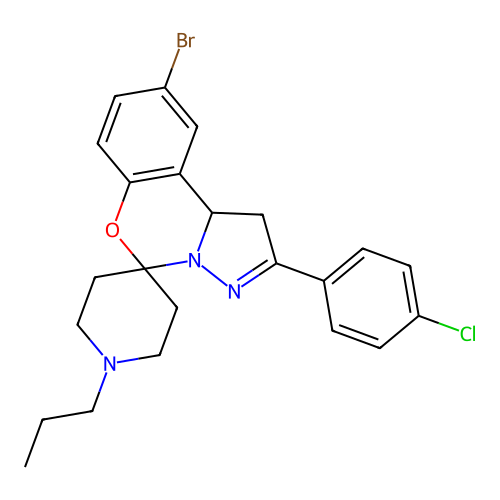 9'-bromo-2'-(4-chlorophenyl)-1-propyl-1',10b'-dihydrospiro[piperidine-4,5'-pyrazolo[1,5-c][1,3]benzoxazine] structure