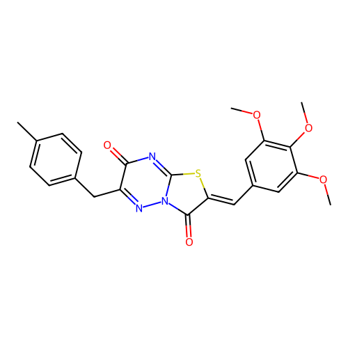(2Z)-6-(4-methylbenzyl)-2-(3,4,5-trimethoxybenzylidene)-7H-[1,3]thiazolo[3,2-b][1,2,4]triazine-3,7(2H)-dione structure