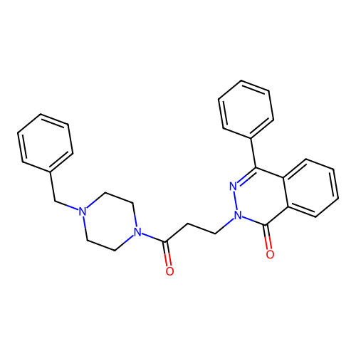 2-(3-(4-benzylpiperazin-1-yl)-3-oxopropyl)-4-phenylphthalazin-1(2H)-one structure
