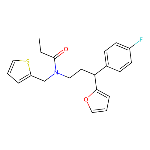 N-[3-(4-fluorophenyl)-3-(furan-2-yl)propyl]-N-(thiophen-2-ylmethyl)propanamide structure