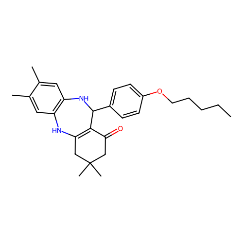 2,3,9,9-tetramethyl-6-(4-pentoxyphenyl)-6,8,10,11-tetrahydro-5H-benzo[b][1,4]benzodiazepin-7-one structure