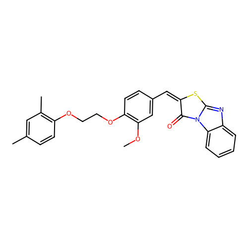 (E)-2-(4-(2-(2,4-dimethylphenoxy)ethoxy)-3-methoxybenzylidene)benzo[4,5]imidazo[2,1-b]thiazol-3(2H)-one structure