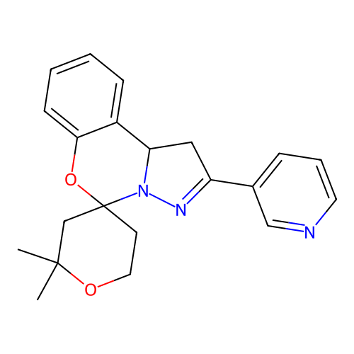 2',2'-dimethyl-2-(pyridin-3-yl)-1,2',3',5',6',10b-hexahydrospiro[benzo[e]pyrazolo[1,5-c][1,3]oxazine-5,4'-pyran] structure