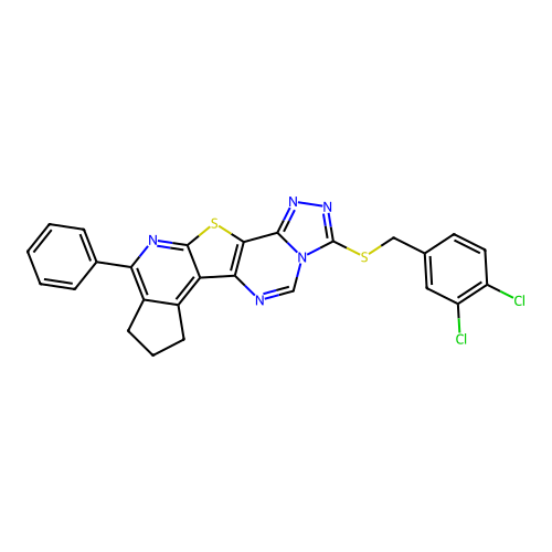 3-((3,4-dichlorobenzyl)thio)-10-phenyl-8,9-dihydro-7H-cyclopenta[4',5']pyrido[3',2':4,5]thieno[2,3-e][1,2,4]triazolo[4,3-c]pyrimidine structure