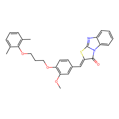 (Z)-2-(4-(3-(2,6-dimethylphenoxy)propoxy)-3-methoxybenzylidene)benzo[4,5]imidazo[2,1-b]thiazol-3(2H)-one structure