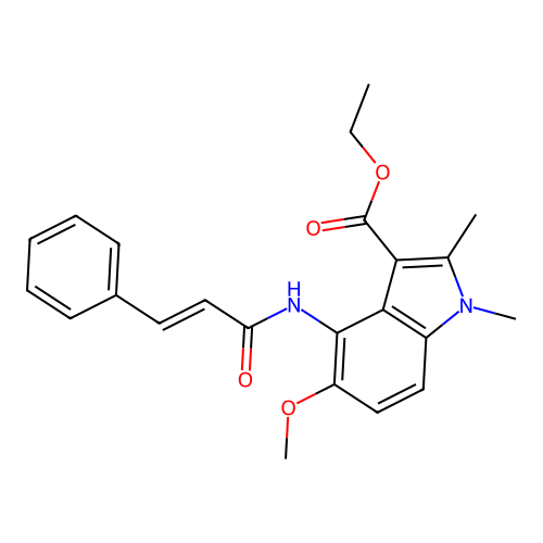 ethyl 4-cinnamamido-5-methoxy-1,2-dimethyl-1H-indole-3-carboxylate structure