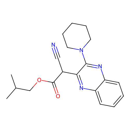 2-Methylpropyl cyano[3-(piperidin-1-yl)quinoxalin-2-yl]acetate structure