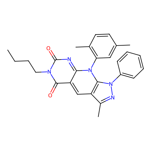 6-butyl-9-(2,5-dimethylphenyl)-3-methyl-1-phenyl-1H-pyrazolo[4',3':5,6]pyrido[2,3-d]pyrimidine-5,7(6H,9H)-dione structure