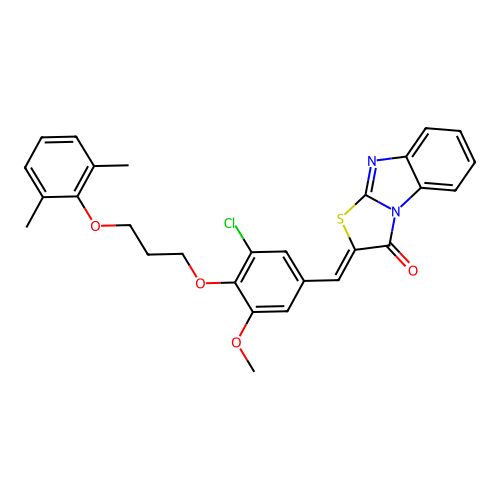 (Z)-2-(3-chloro-4-(3-(2,6-dimethylphenoxy)propoxy)-5-methoxybenzylidene)benzo[4,5]imidazo[2,1-b]thiazol-3(2H)-one structure