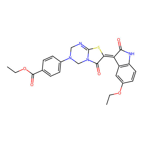 (Z)-ethyl 4-(7-(5-ethoxy-2-oxoindolin-3-ylidene)-6-oxo-6,7-dihydro-2H-thiazolo[3,2-a][1,3,5]triazin-3(4H)-yl)benzoate structure