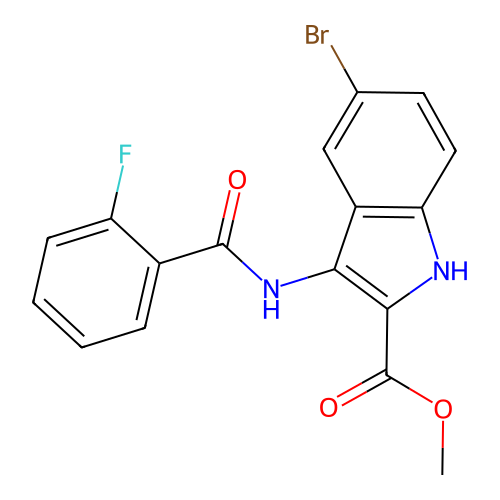 methyl 5-bromo-3-{[(2-fluorophenyl)carbonyl]amino}-1H-indole-2-carboxylate structure