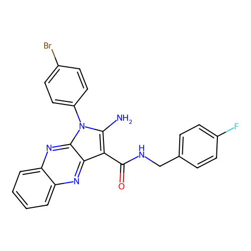 2-amino-1-(4-bromophenyl)-N-(4-fluorobenzyl)-1H-pyrrolo[2,3-b]quinoxaline-3-carboxamide structure