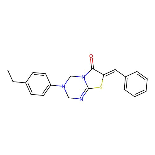 (7Z)-7-benzylidene-3-(4-ethylphenyl)-2,4-dihydro-[1,3]thiazolo[3,2-a][1,3,5]triazin-6-one structure