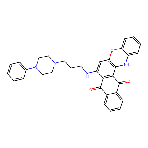 7-((3-(4-phenylpiperazin-1-yl)propyl)amino)-8H-naphtho[2,3-a]phenoxazine-8,13(14H)-dione structure