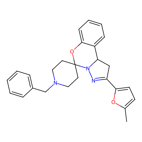 1'-benzyl-2-(5-methylfuran-2-yl)-1,10b-dihydrospiro[benzo[e]pyrazolo[1,5-c][1,3]oxazine-5,4'-piperidine] structure