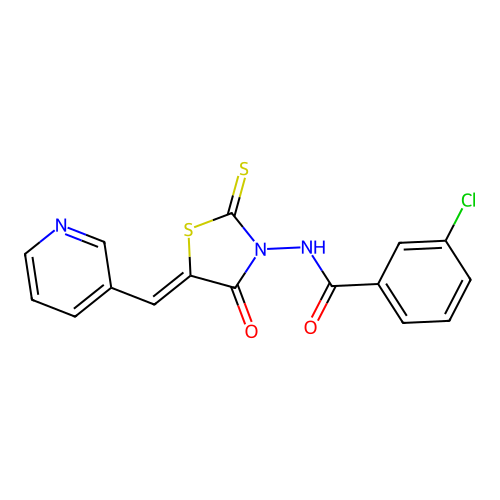 (Z)-3-chloro-N-(4-oxo-5-(pyridin-3-ylmethylene)-2-thioxothiazolidin-3-yl)benzamide structure