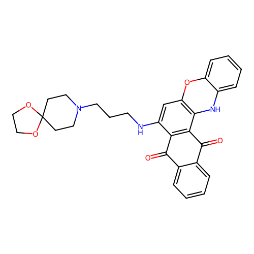 7-((3-(1,4-dioxa-8-azaspiro[4.5]decan-8-yl)propyl)amino)-8H-naphtho[2,3-a]phenoxazine-8,13(14H)-dione structure