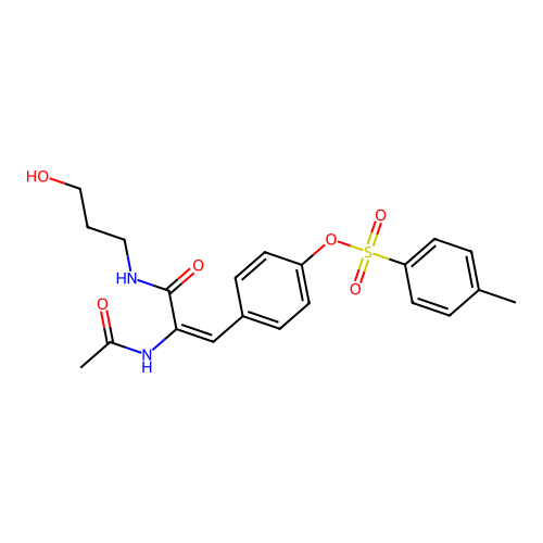(E)-4-(2-acetamido-3-((3-hydroxypropyl)amino)-3-oxoprop-1-en-1-yl)phenyl 4-methylbenzenesulfonate structure