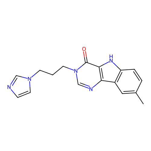 3-(3-(1H-imidazol-1-yl)propyl)-8-methyl-3H-pyrimido[5,4-b]indol-4(5H)-one structure