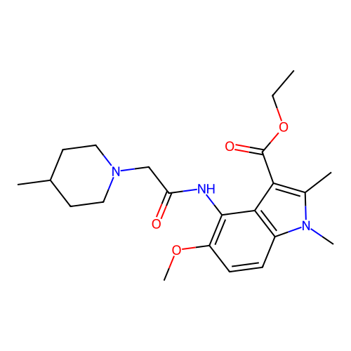 Ethyl 5-methoxy-1,2-dimethyl-4-[[2-(4-methyl-1-piperidyl)acetyl]amino]indole-3-carboxylate structure