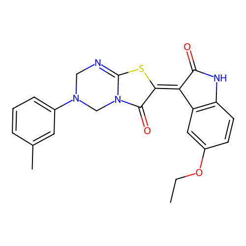 (7Z)-7-(5-ethoxy-2-oxo-1,2-dihydro-3H-indol-3-ylidene)-3-(3-methylphenyl)-3,4-dihydro-2H-[1,3]thiazolo[3,2-a][1,3,5]triazin-6(7H)-one structure