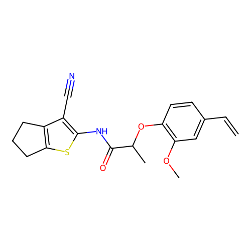N-(3-cyano-5,6-dihydro-4H-cyclopenta[b]thiophen-2-yl)-2-(4-ethenyl-2-methoxyphenoxy)propanamide structure