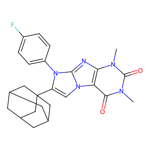 7-((3R,5R)-adamantan-1-yl)-8-(4-fluorophenyl)-1,3-dimethyl-1H-imidazo[2,1-f]purine-2,4(3H,8H)-dione structure