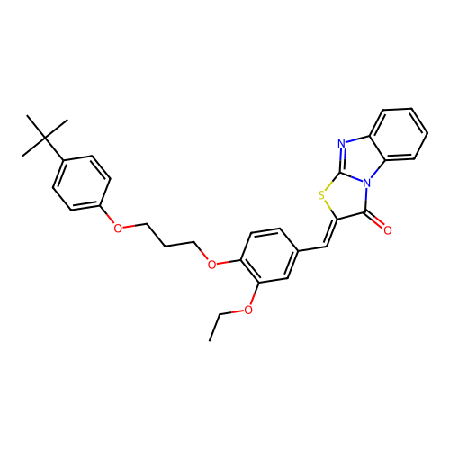 (Z)-2-(4-(3-(4-(tert-butyl)phenoxy)propoxy)-3-ethoxybenzylidene)benzo[4,5]imidazo[2,1-b]thiazol-3(2H)-one structure