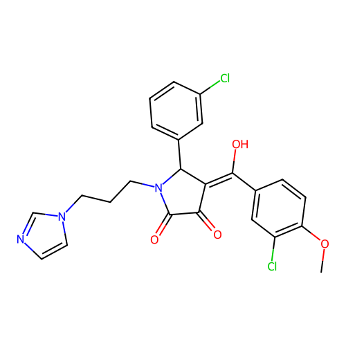 (4E)-4-[(3-chloro-4-methoxyphenyl)-hydroxymethylidene]-5-(3-chlorophenyl)-1-(3-imidazol-1-ylpropyl)pyrrolidine-2,3-dione structure