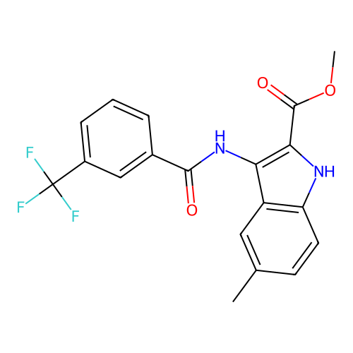 methyl 5-methyl-3-(3-(trifluoromethyl)benzamido)-1H-indole-2-carboxylate structure