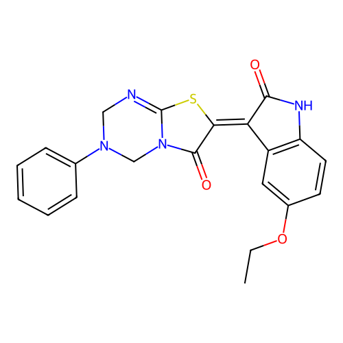(7Z)-7-(5-ethoxy-2-oxo-1,2-dihydro-3H-indol-3-ylidene)-3-phenyl-3,4-dihydro-2H-[1,3]thiazolo[3,2-a][1,3,5]triazin-6(7H)-one structure