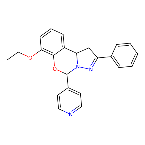 7-ethoxy-2-phenyl-5-(pyridin-4-yl)-5,10b-dihydro-1H-benzo[e]pyrazolo[1,5-c][1,3]oxazine structure