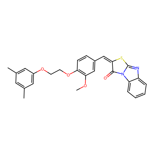 (E)-2-(4-(2-(3,5-dimethylphenoxy)ethoxy)-3-methoxybenzylidene)benzo[4,5]imidazo[2,1-b]thiazol-3(2H)-one structure