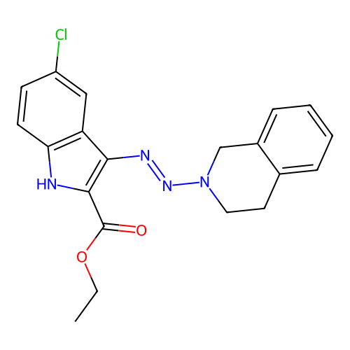 (E)-ethyl 5-chloro-3-((3,4-dihydroisoquinolin-2(1H)-yl)diazenyl)-1H-indole-2-carboxylate structure